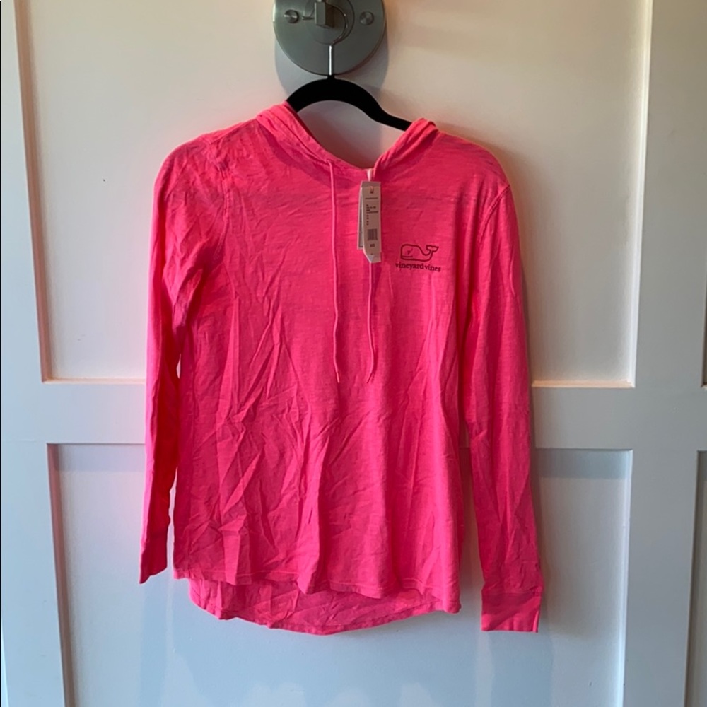 Bright Pink Long Sleeve hooded Tee